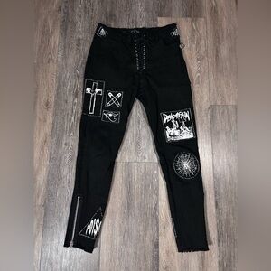 Black Patchwork Graphic Unisex Jeans